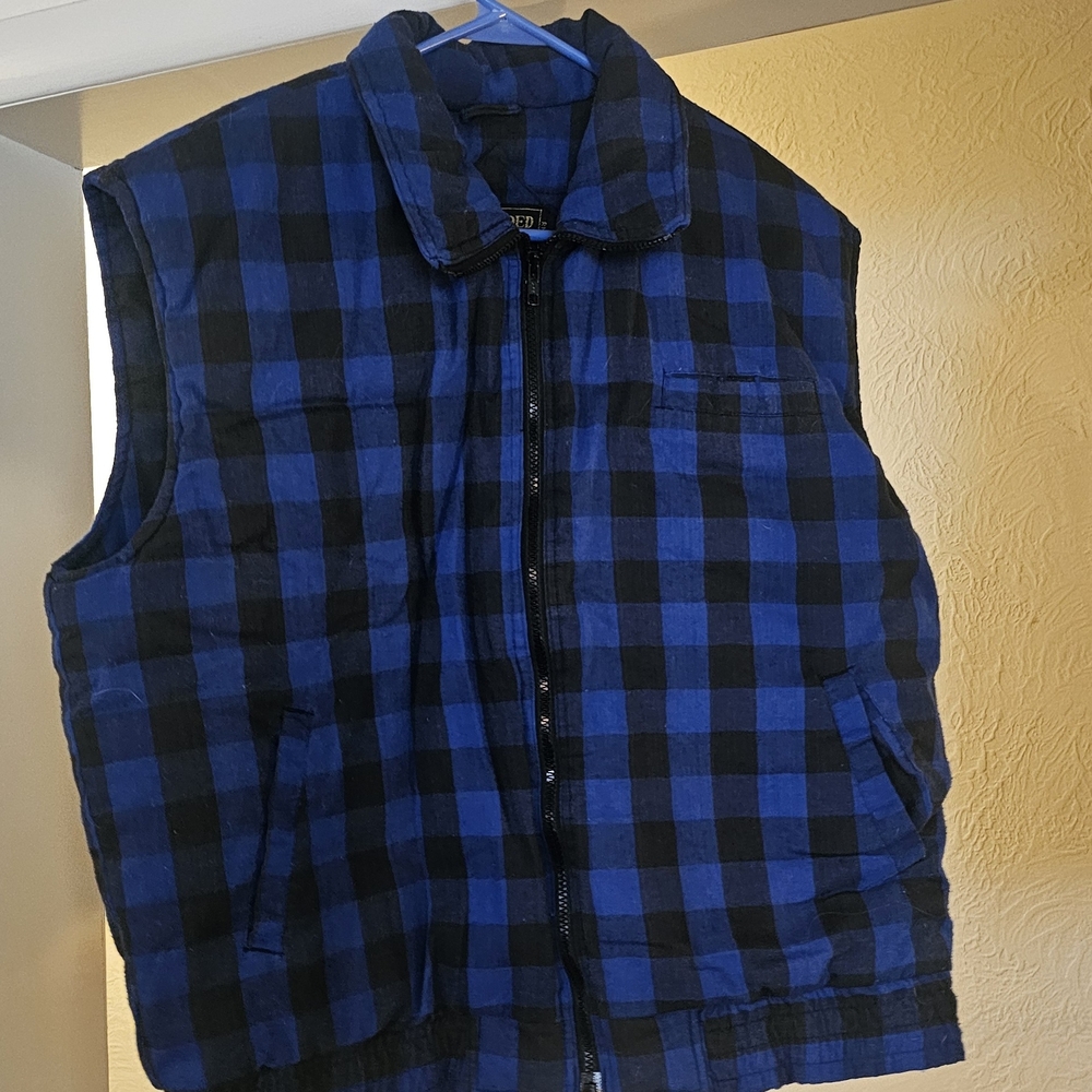 Blue and Black Checkered Puffer Vest